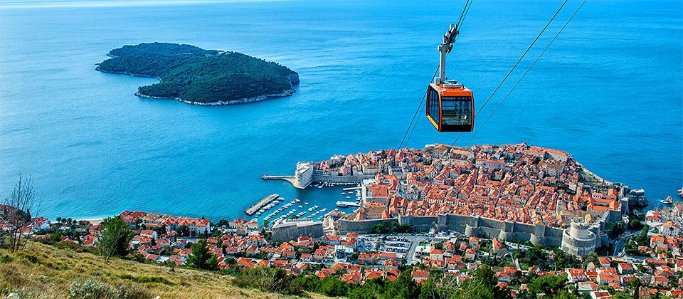 Panoramic view of Old Town Dubrovnik and the cable car 