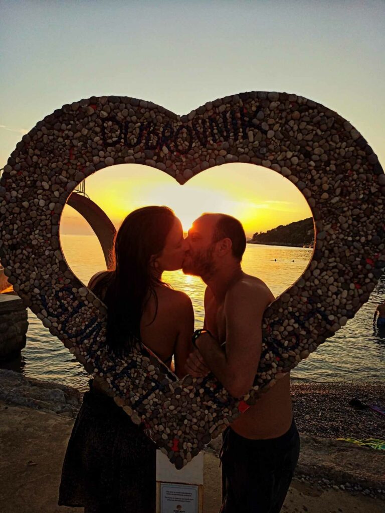 Romantic sunset with a heart in Dubrovnik for couples