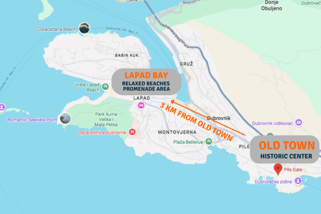 lapad dubrovnik location map 3 km from old town