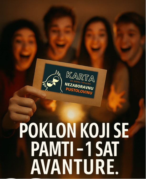 Mladi ljudi su oduseveljeni poklon bonom koji su dobili - 1 sat avanture u escape roomu za poklon koji se pamti