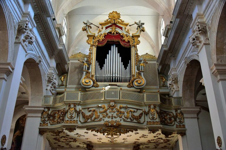 ornate interior and organ inside Dubrovnik Cathedral