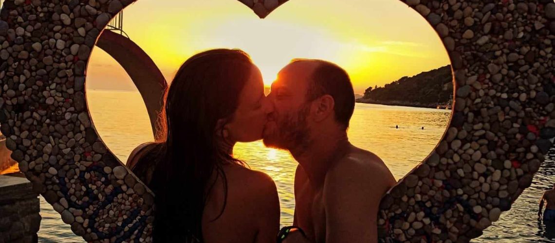 Romantic sunset with a heart in Dubrovnik for couples